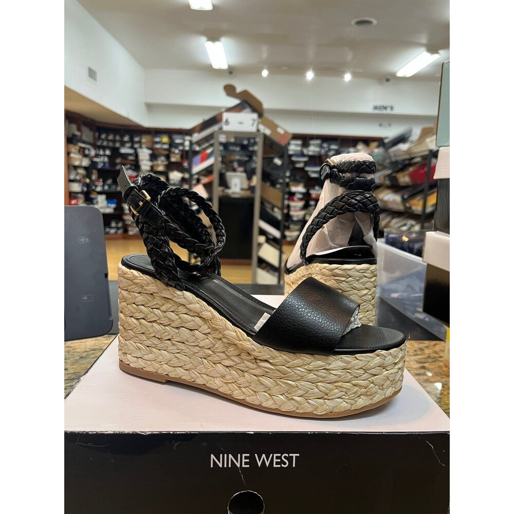 Nine West Women's Keily Espadrille Platform Wedge Sandal in Black Size 9M